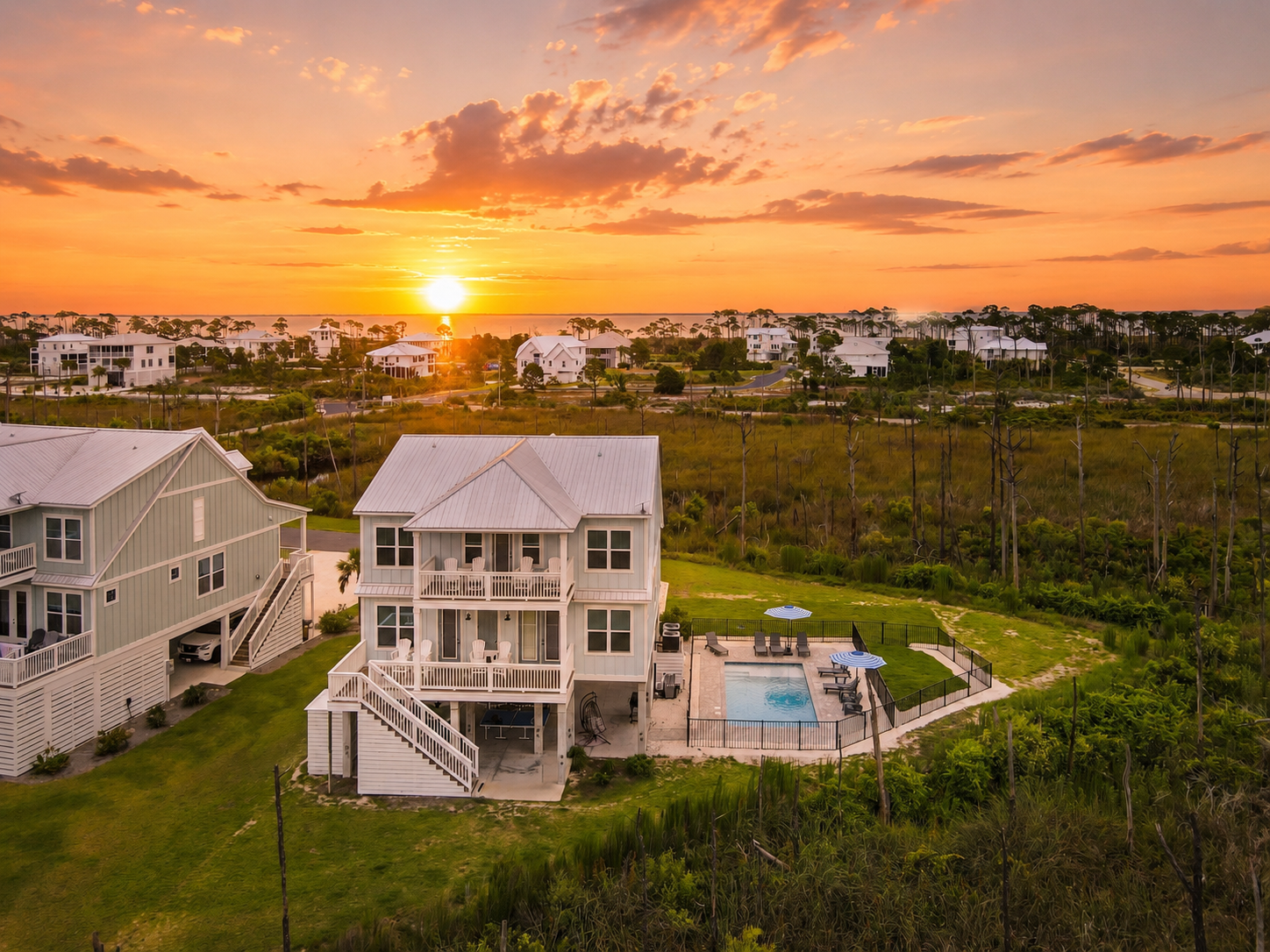 Latitude 30 Cape San Blas aerial view at sunset
